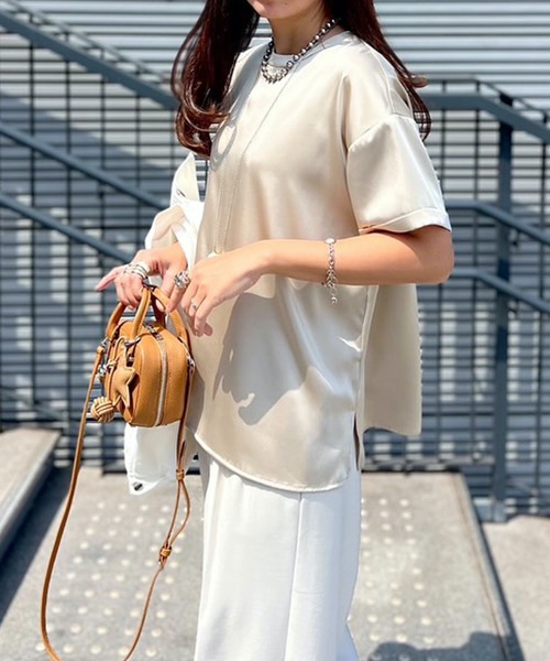 ブラウス シャツ バックジップサテンTブラウス レディース Emma Taylor ブラウス シャツ バックジップサテンTブラウス