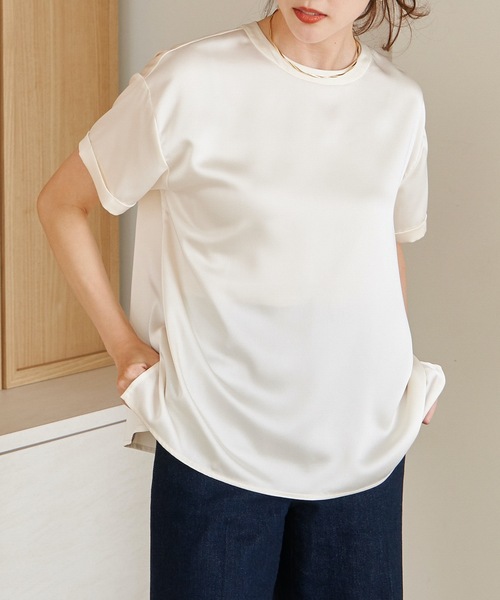Emma Taylor ブラウス シャツ バックジップサテンTブラウス