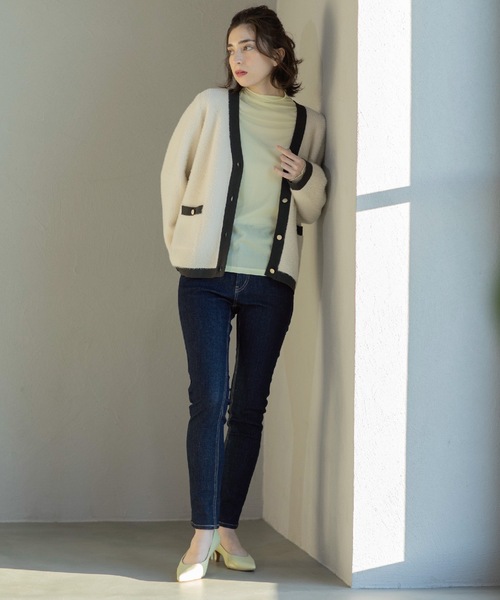 【美品】OPAQUE.CLIP 配色 ライン ロングカーディガン OPAQUE.CLIP｜《美人百花掲載》配色ラインカーディガン/アンサンブル
