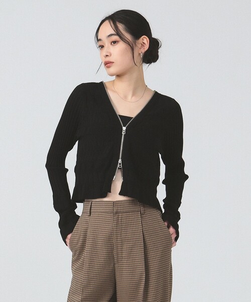 「Ray BEAMS」 Vネックニット 10 ベージュ レディース BEAMS WOMEN｜【6/12再値下げ】クロップド ジップ Vネック