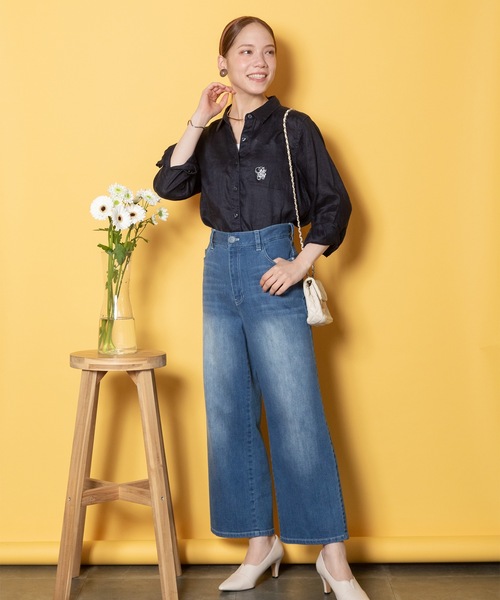 ブラウス シャツ RESPECオリジナルリネン100 バイオウォッシュ 刺繍シャツ レディース RESPEC ブラウス シャツ RESPECオリジナルリネン100 バイオ
