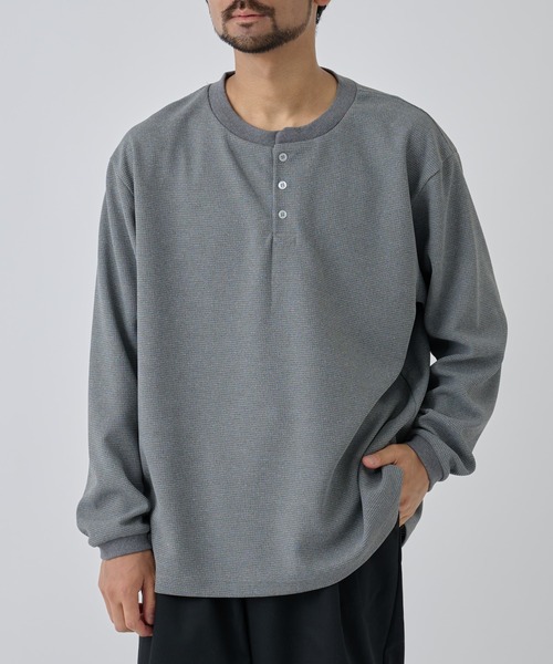 マーカウェア 長袖シャツ　ヘンリーネック　プルオーバー 　ヘンプ　ネイビー　2 MARKAWARE マーカウェア 23ss ” ヘンプ 細布 オープンカラー
