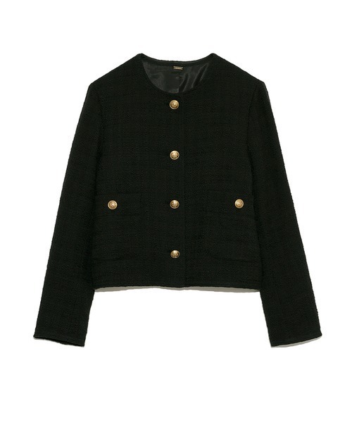 ✨完売✨　金釦ノーカラーツイードジャケット　ミラオーウェン　milaowen 0 Mila Owen（ミラオーウェン）の「金釦ノーカラーツイードジャケット