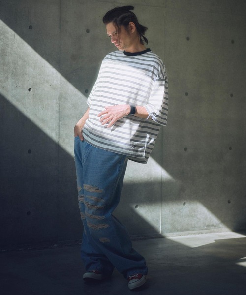 tシャツ ADAMPATEK/rounded border short sleeve T/プリント入りラウンドボーダーTシャツ/AP2514011 レ ADAM PATEK tシャツ ADAMPATEK/rounded border short sleeve T