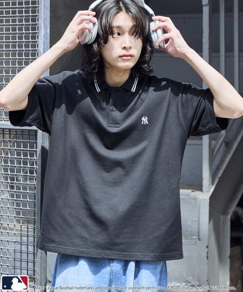 MLB ポロシャツ MLB/メジャーリーグベースボール 別注 鹿の子 ライン