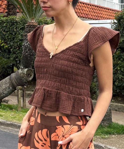 ブラウス シャツ BRISA NOVA /ロキシーダブルガーゼショート丈(短丈)トップス レディース BRISA NOVA /ロキシーダブルガーゼショート丈(短丈)トップス