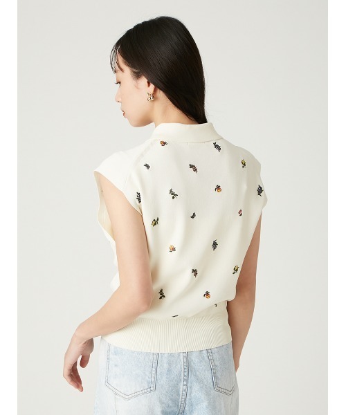 【新品】FRAY I.D ノースリコットンニットジレ　ベスト【タグ付き】 FRAY I.D ベスト ジレ フルーツ刺繍ポロカラーノースリ