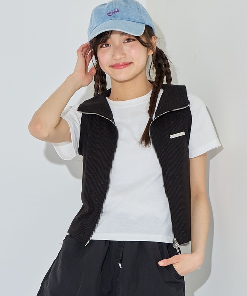 BISKEE ベスト ダブルジップ ノースリーブパーカー ベスト キッズ 子供