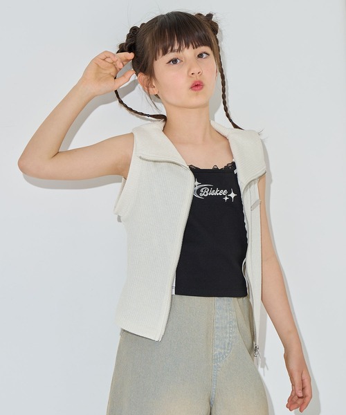 KMRii ノースリーブパーカー　ベスト BISKEE ベスト ダブルジップ ノースリーブパーカー ベスト キッズ 子供