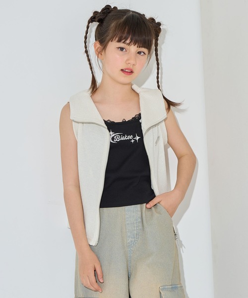 BISKEE ベスト ダブルジップ ノースリーブパーカー ベスト キッズ 子供