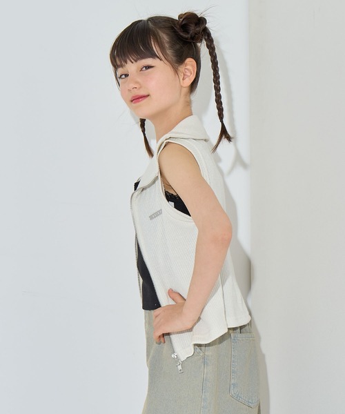 BISKEE ベスト ダブルジップ ノースリーブパーカー ベスト キッズ 子供