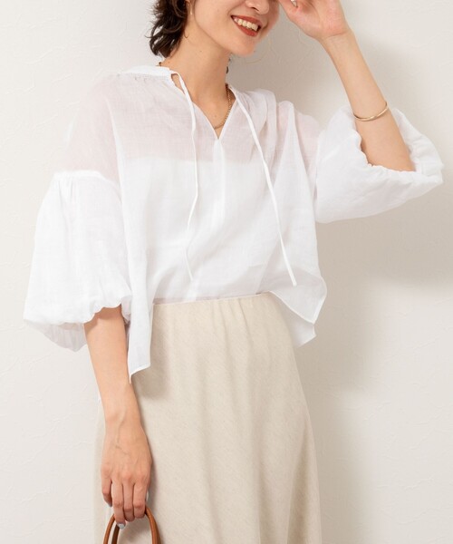 【NOLLEY'S】シアーラミー袖バルーンブラウス ホワイト 25SS NOLLEY'S ブラウス シャツ 「WEB限定カラーあり」シアーラミー袖