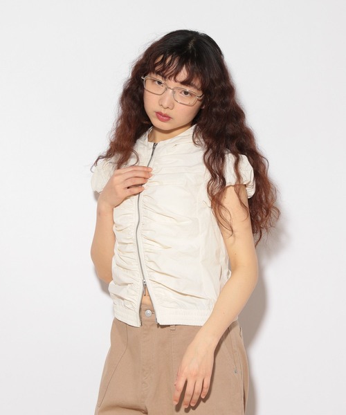 Heather（ヘザー） ブラウス シャツ 半袖 HOLiC ギャザーZIPシャツ 