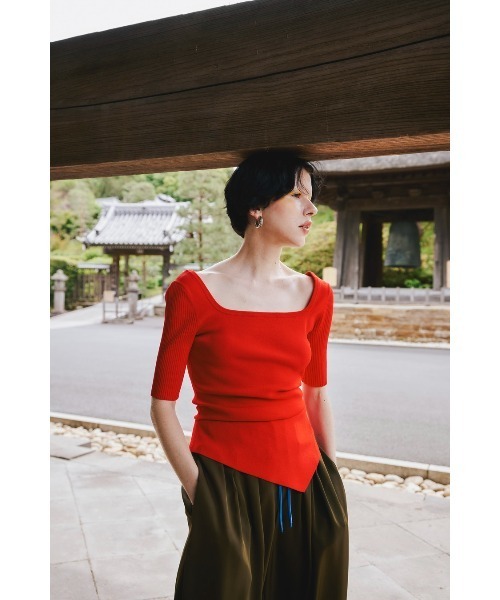 OMMO（オーエムエムオー） ニット セーター ASYMME TUCK HALF SLEEVE