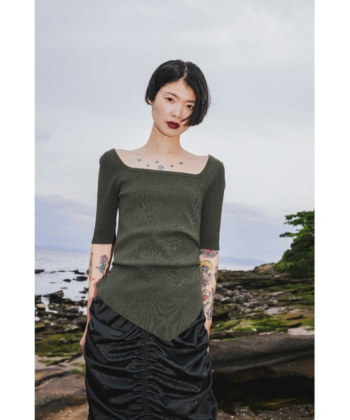OMMO（オーエムエムオー） ニット セーター ASYMME TUCK HALF SLEEVE