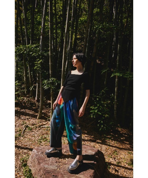 OMMO ニット セーター ASYMME TUCK HALF SLEEVE TOP レディース