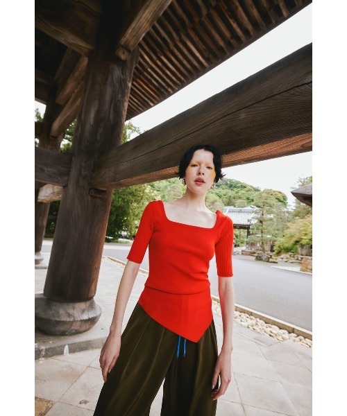 OMMO（オーエムエムオー） ニット セーター ASYMME TUCK HALF SLEEVE