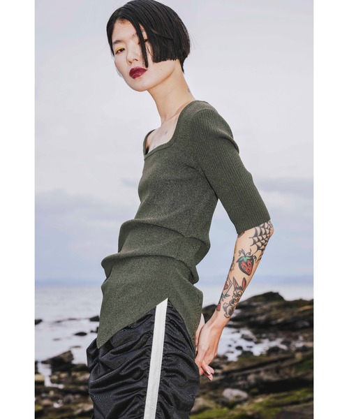 OMMO（オーエムエムオー） ニット セーター ASYMME TUCK HALF SLEEVE