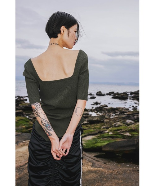 OMMO（オーエムエムオー） ニット セーター ASYMME TUCK HALF SLEEVE
