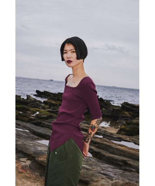 OMMO（オーエムエムオー） ニット セーター ASYMME TUCK HALF SLEEVE