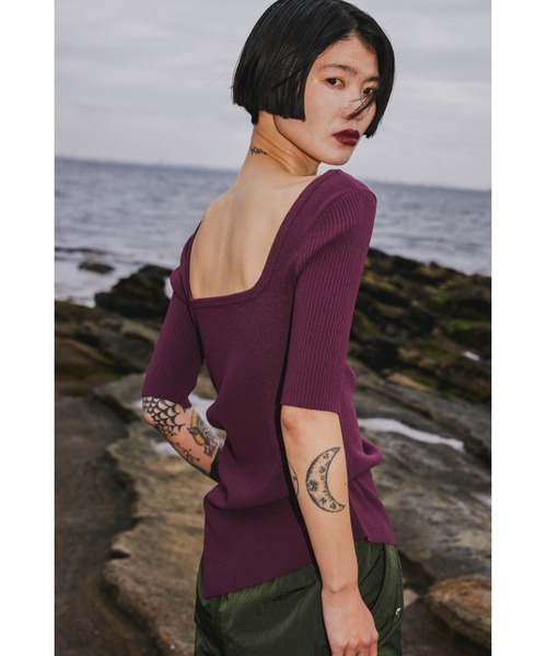 OMMO（オーエムエムオー） ニット セーター ASYMME TUCK HALF SLEEVE