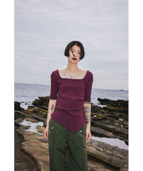 OMMO（オーエムエムオー） ニット セーター ASYMME TUCK HALF SLEEVE