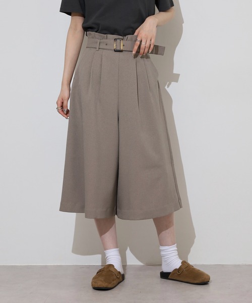 黒いキュロット ベルト付き サイドポケット FUNALIVE マルチサイズ パンツ ベルト付キュロットパンツ