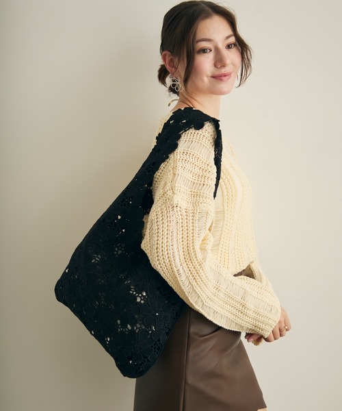 Lunea トートバッグ フラワーレーストートバッグ レディース