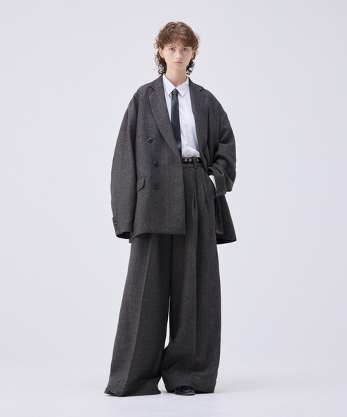 soerte スラックス Wide straight herringbone tweed slacks/ワイド