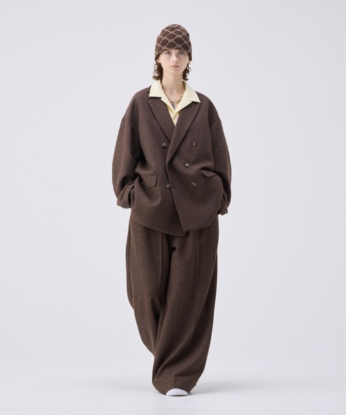 soerte スラックス Wide straight herringbone tweed slacks/ワイド
