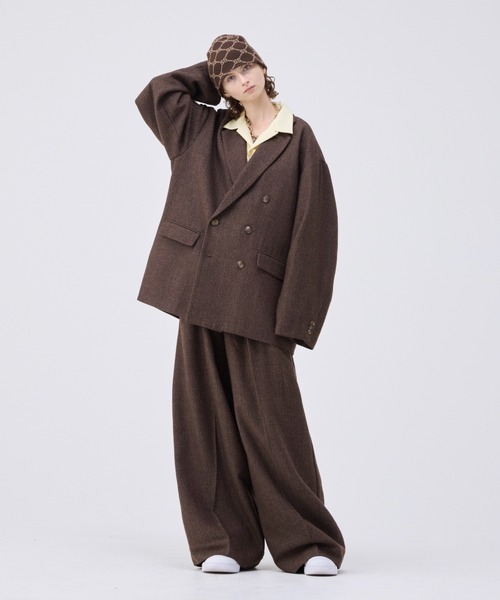soerte ワイドストレートヘリンボーンスラックス soerte スラックス Wide straight herringbone tweed slacks/ワイド