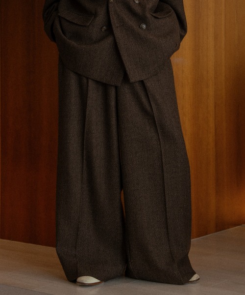 【完売品】soerte ワイドストレートヘリンボーンスラックス　ブラウン　1 soerte スラックス Wide straight herringbone tweed slacks/ワイド