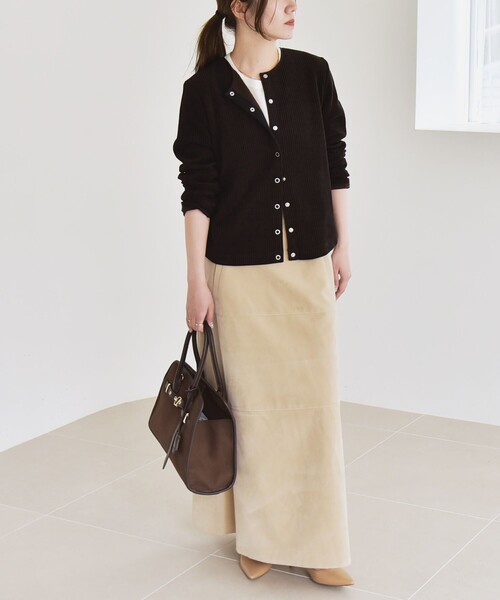 カランシエル（quaranciel）/quaranciel:〈洗濯機可能〉ポリエステル スエード フレア マキシ スカート quaranciel スカート quaranciel:「洗濯機可能」ポリエステル スエード