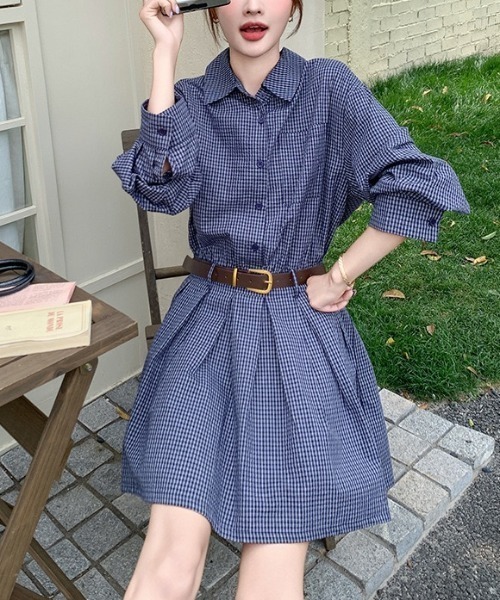 gossip!ロサンゼルス シャツワンピース ギンガムチェック シャツ風