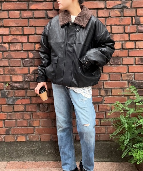 DRAW ブルゾン アウター DRAW(ドロー) /ボアカラーレザーブルゾン