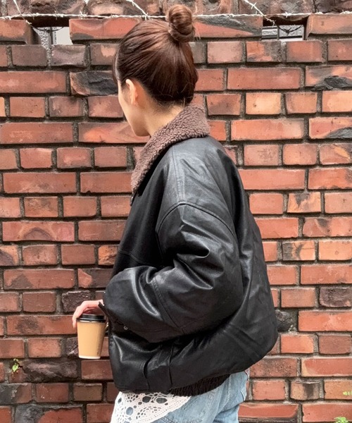 DRAW ブルゾン アウター DRAW(ドロー) /ボアカラーレザーブルゾン