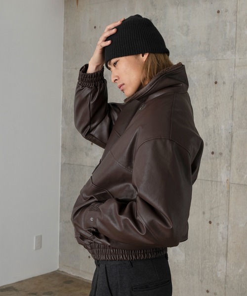 DRAW ブルゾン アウター DRAW(ドロー) /ボアカラーレザーブルゾン