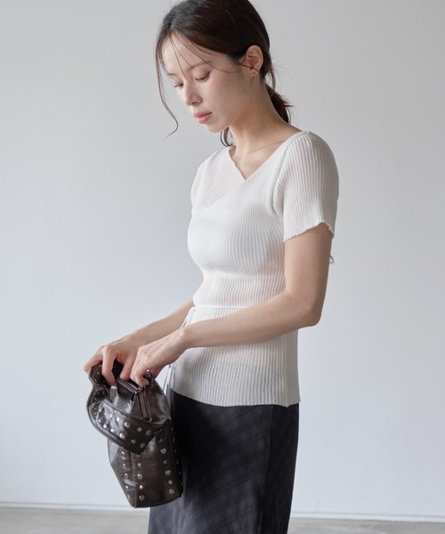 「UNE MANSION」 半袖ニット FREE ブラック レディース_画像3