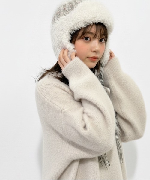 ニット帽 ニットキャップ 「HIKA」耳あて付きボーダーニットCAP