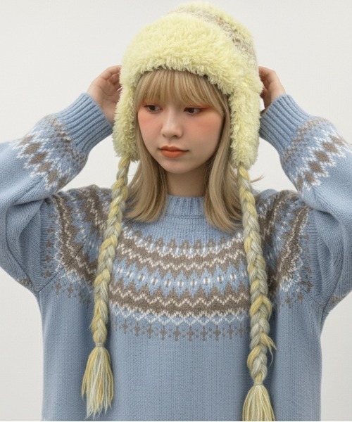 耳あてニット帽 ニット帽 ニットキャップ 「HIKA」耳あて付きボーダーニットCAP