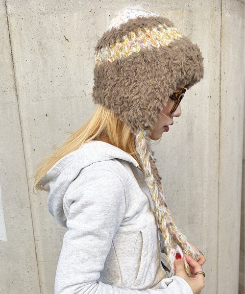 ニット帽 ニットキャップ 「HIKA」耳あて付きボーダーニットCAP
