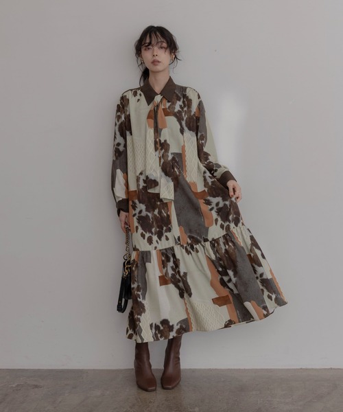 Eimee Law（エイミーロウ） ワンピース カウ柄デニムコラージュpt