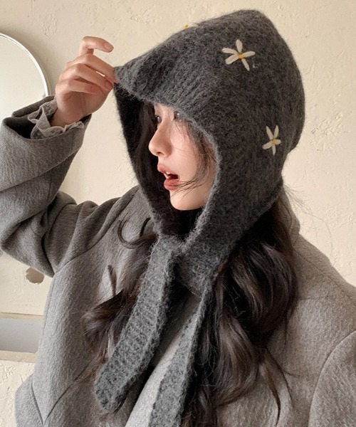 DEVICE（デバイス） ニット帽 ニットキャップ ニット フラワー 刺繍