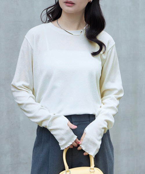 tシャツ 「AIRY DAYシリーズ」サムホール付き クルーネック メローロンT「マシンウォッシャブル/UVカット」 レディース | MONO-MART | 11