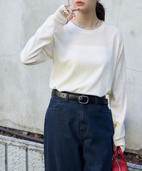 tシャツ 「AIRY DAYシリーズ」サムホール付き クルーネック メローロンT「マシンウォッシャブル/UVカット」 レディース | MONO-MART | 13