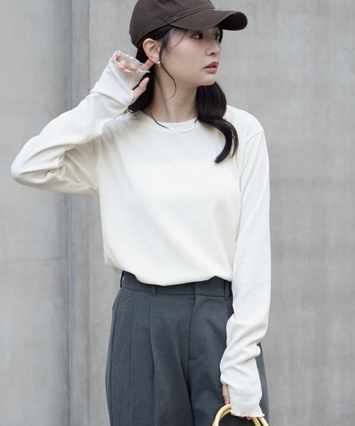 tシャツ 「AIRY DAYシリーズ」サムホール付き クルーネック メローロンT「マシンウォッシャブル/UVカット」 レディース | MONO-MART | 24