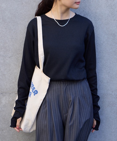 tシャツ 「AIRY DAYシリーズ」サムホール付き クルーネック メローロンT「マシンウォッシャブル/UVカット」 レディース | MONO-MART | 28
