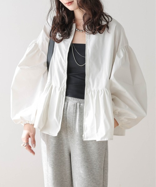 【美品】組曲　ペプラム　ジップブルゾン　シアー白　大きいサイズ 加藤栞さん着用＞シアーペプラムブルゾン | PROPORTION BODY DRESSING