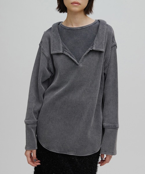 Ameri（アメリ） tシャツ WAFFLE LAYERED DESIGN CUT TOP レディース