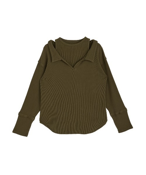 Ameri（アメリ） tシャツ WAFFLE LAYERED DESIGN CUT TOP レディース